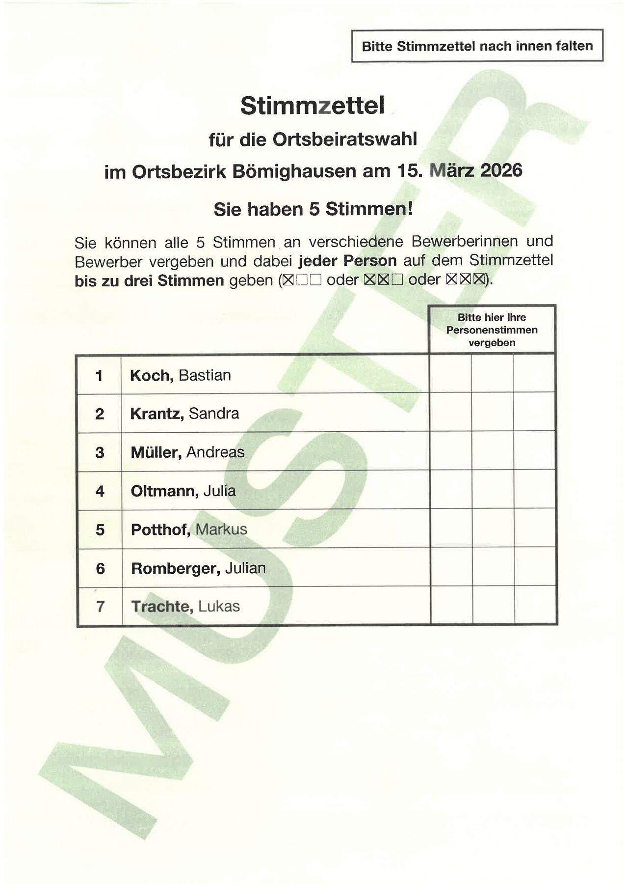 Wahlzettel Ortsbeirat Bömighausen